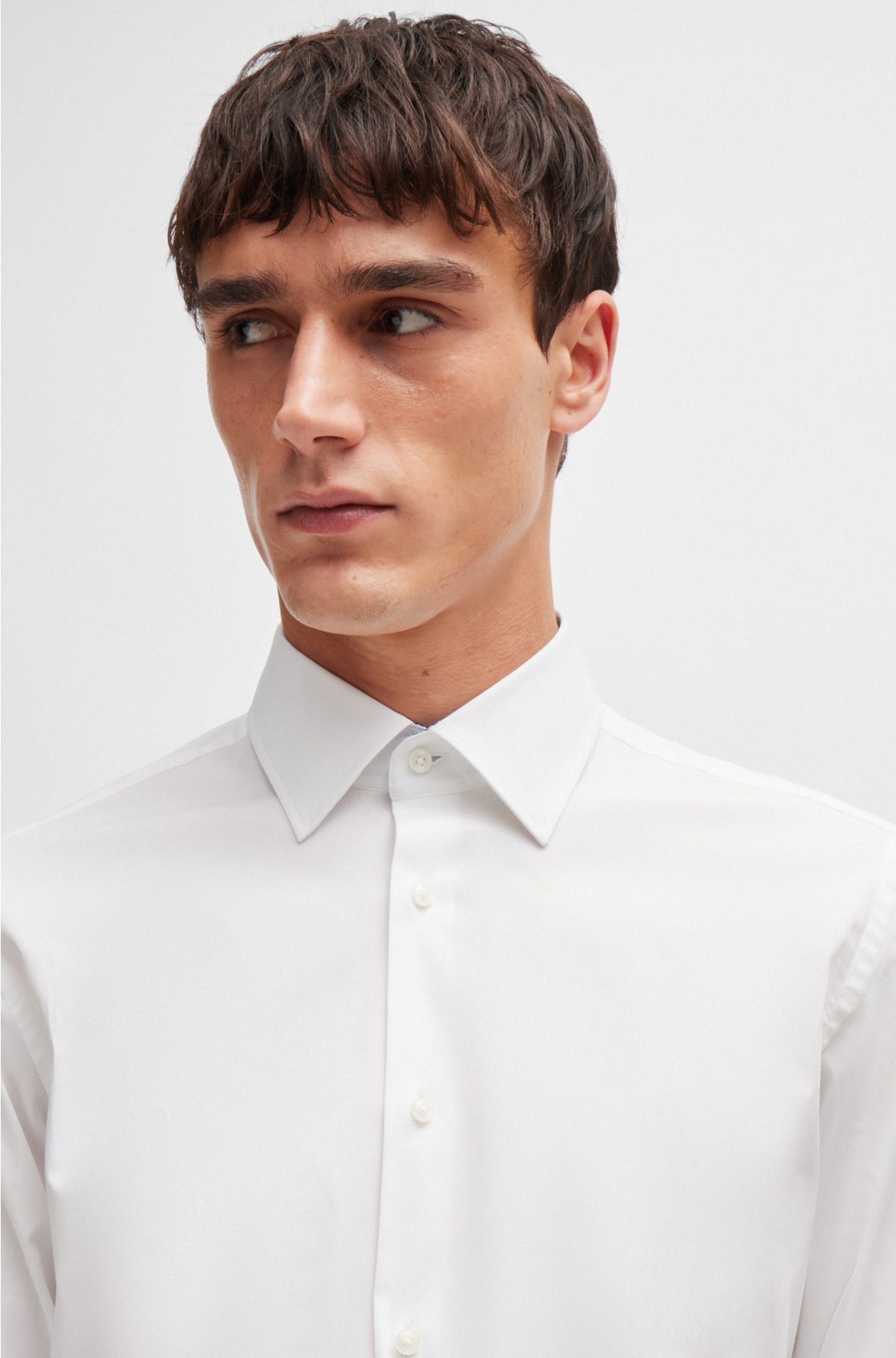 Regular-fit shirt in easy-iron stretch-cotton poplin, White