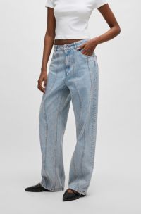 Loose-Fit Jeans aus blauem Denim mit wellenförmigen Naht-Details, Hellblau