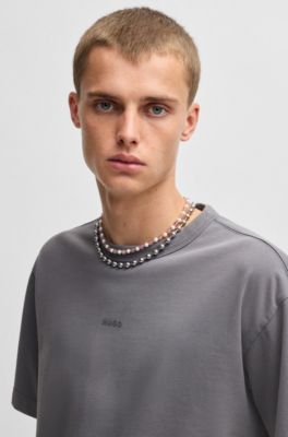 Cotton-jersey relaxed-fit T-shirt with logo print, Dark Grey