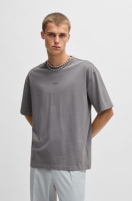 Cotton-jersey relaxed-fit T-shirt with logo print, Dark Grey