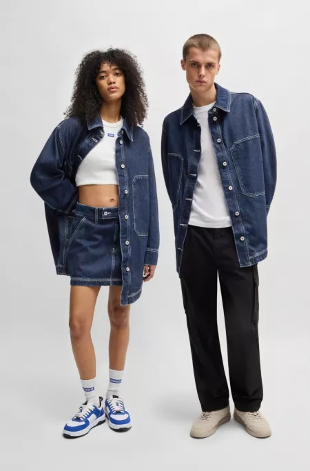 Oversized-fit denim jacket with contrast stitching