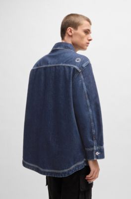 Oversized-fit denim jacket with contrast stitching, Dark Blue