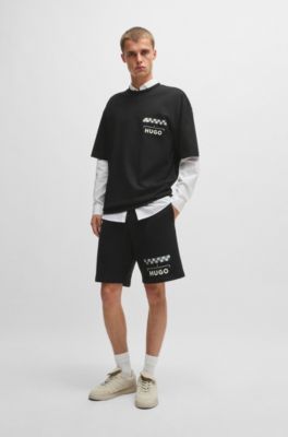 Cotton-jersey T-shirt with racing prints, Black