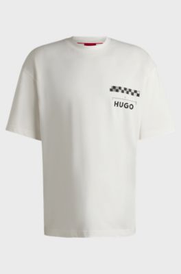 Cotton-jersey T-shirt with racing prints, Natural