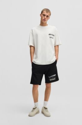 Cotton-jersey T-shirt with racing prints, Natural