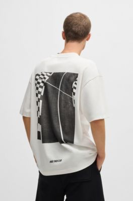 Cotton-jersey T-shirt with racing prints, Natural