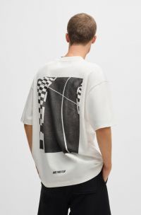 T-shirt en jersey de coton à imprimés course automobile, Naturel