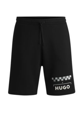 Cotton-blend shorts with racing print, Black
