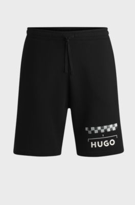 Cotton-blend shorts with racing print, Black
