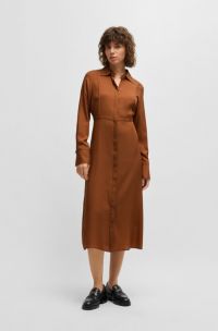 Robe-chemise en soie mélangée à double col, Orange foncé