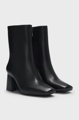 Leather ankle boots with block heel, Black