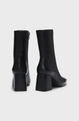Leather ankle boots with block heel, Black