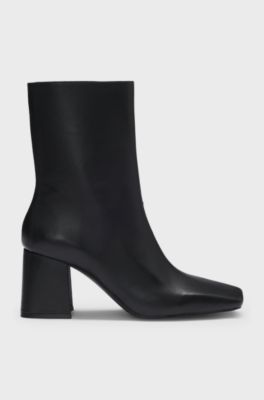 Leather ankle boots with block heel, Black