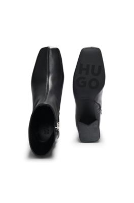 Leather ankle boots with block heel, Black