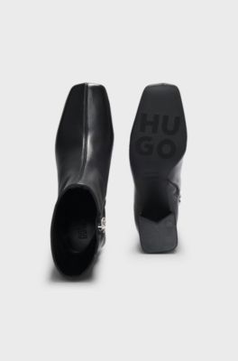 Leather ankle boots with block heel, Black