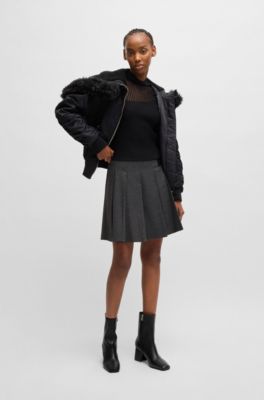 Leather ankle boots with block heel, Black