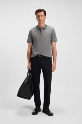 Mercerised-cotton slim-fit polo shirt with collar stripe, Grey
