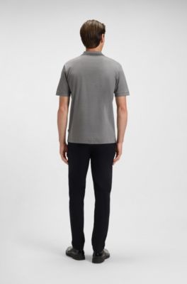 Mercerised-cotton slim-fit polo shirt with collar stripe, Grey
