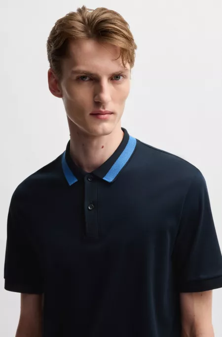 Mercerised-cotton slim-fit polo shirt with collar stripe