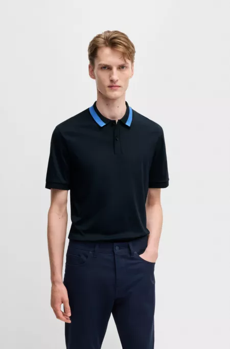 Mercerised-cotton slim-fit polo shirt with collar stripe