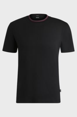 Slim-fit T-shirt in mercerised cotton with collar detail, Black