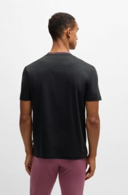 Slim-fit T-shirt in mercerised cotton with collar detail, Black