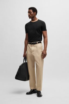 Slim-fit T-shirt in mercerised cotton with collar detail, Black