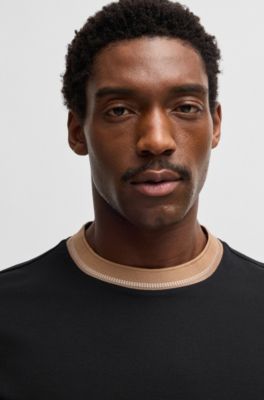Slim-fit T-shirt in mercerised cotton with collar detail, Black