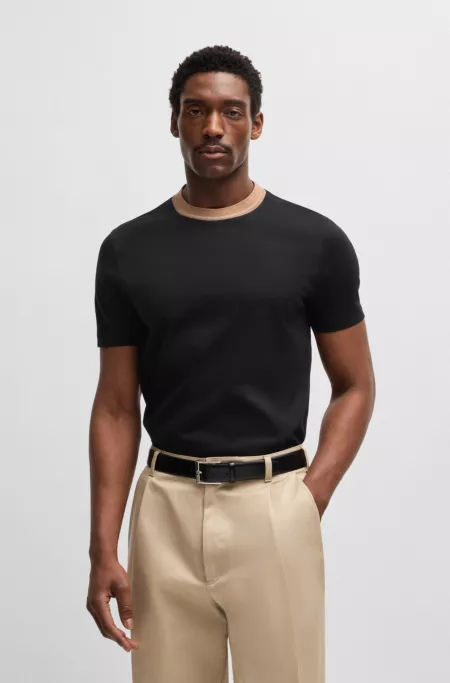 Mercerised-cotton slim-fit T-shirt with collar stripe