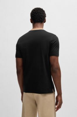 Slim-fit T-shirt in mercerised cotton with collar detail, Black