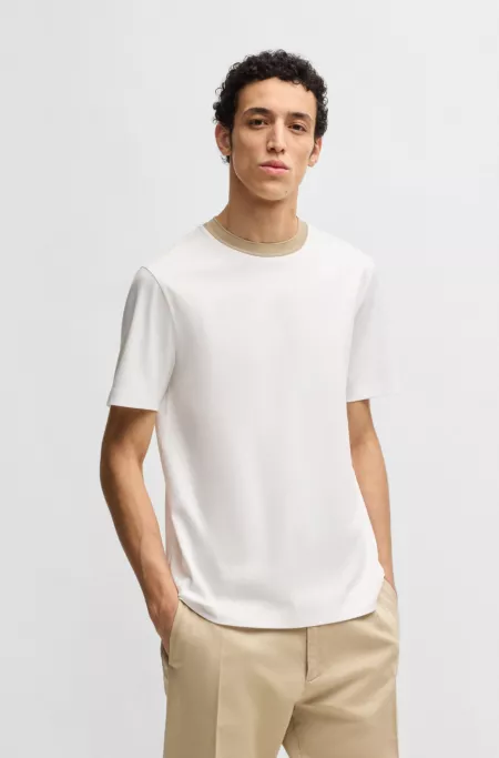 Mercerised-cotton slim-fit T-shirt with collar stripe