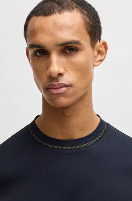 Mercerised-cotton slim-fit T-shirt with collar stripe