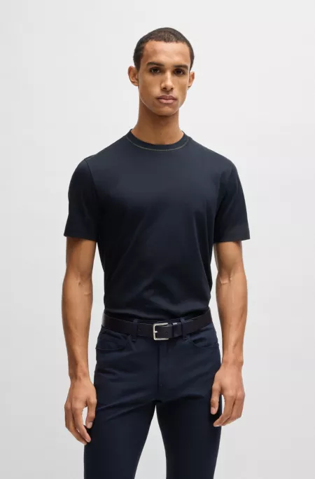 Mercerised-cotton slim-fit T-shirt with collar stripe