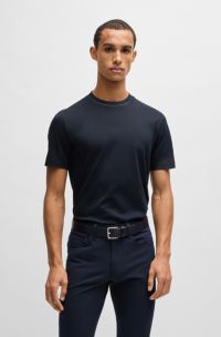 Slim-fit T-shirt van gemerceriseerde katoen met gestreepte kraag, Donkerblauw