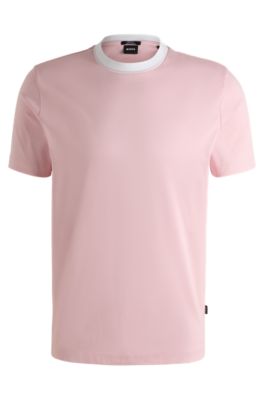 Slim-fit T-shirt in mercerised cotton with collar detail, Light Pink
