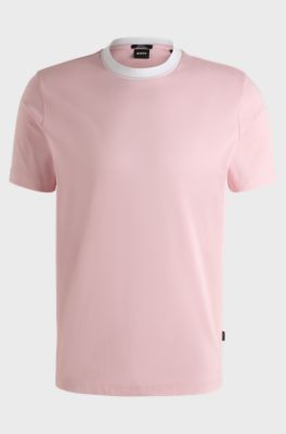 Slim-fit T-shirt in mercerised cotton with collar detail, Light Pink