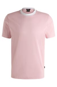 Slim-fit T-shirt in mercerised cotton with collar detail, light pink