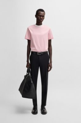 Slim-fit T-shirt in mercerised cotton with collar detail, Light Pink