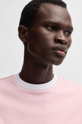Slim-fit T-shirt in mercerised cotton with collar detail, Light Pink