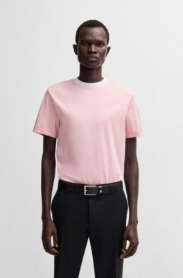 Slim-fit T-shirt in mercerised cotton with collar detail, Light Pink