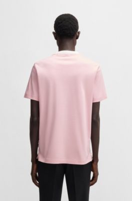 Slim-fit T-shirt in mercerised cotton with collar detail, Light Pink