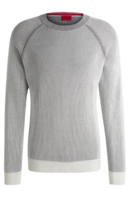 Hugo Cotton Sweater With Two-tone Ribbing In Gray