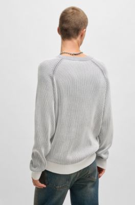 HUGO - Cotton sweater with two-tone ribbing - Light Grey