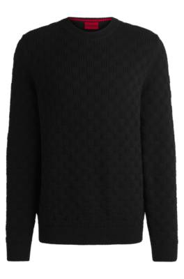 Hugo Cotton Relaxed-fit Sweater With Jacquard Pattern In Black