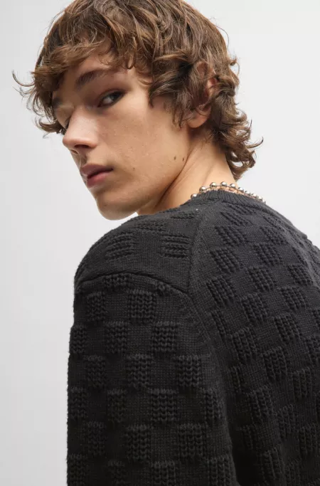 Cotton relaxed-fit sweater with jacquard pattern