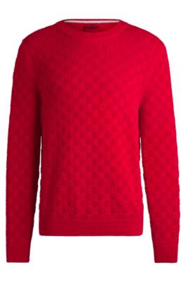 Hugo Cotton Relaxed-fit Sweater With Jacquard Pattern In Red