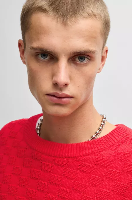 Cotton relaxed-fit sweater with jacquard pattern