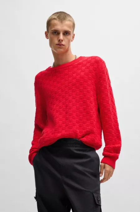 Cotton relaxed-fit sweater with jacquard pattern