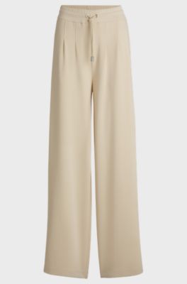 Wide-leg tracksuit bottoms with pleat details, Light Beige