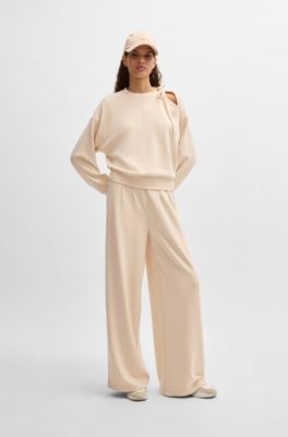 Wide-leg tracksuit bottoms with pleat details, Light Beige